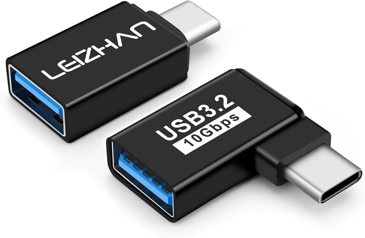 USB 3.0 naar Type C Adapter, 90 Graden Hoek, 2-Pack voor Snelladen en Gegevensoverdracht, Compatibel met Smartphones en Laptops