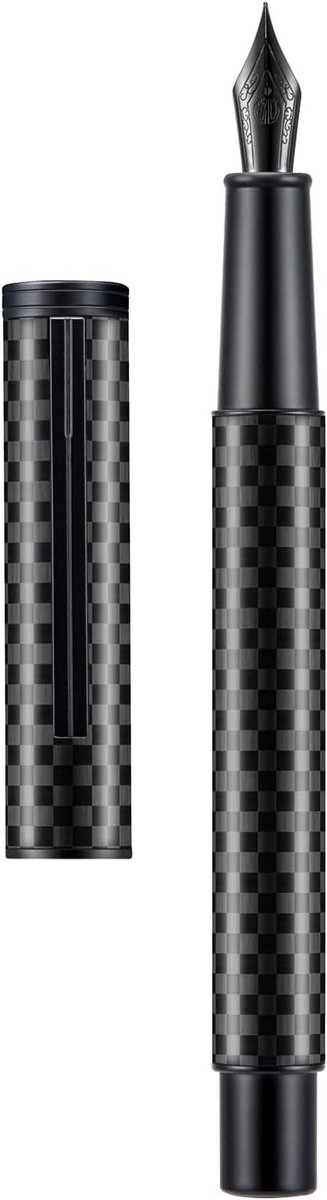 Zwarte Carbon Vulpotlood met Extra Fijne Nib, Modern Design voor Soepel Schrijven, Inclusief Converter en Metalen Pen Case Set