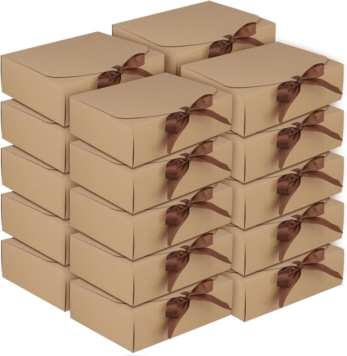 Set van 20 kraftpapier geschenkdozen met bruin lint - 27 cm x 20 cm x 8 cm - Perfect voor bruiloften, feesten en verjaardagen, duurzame verpakking