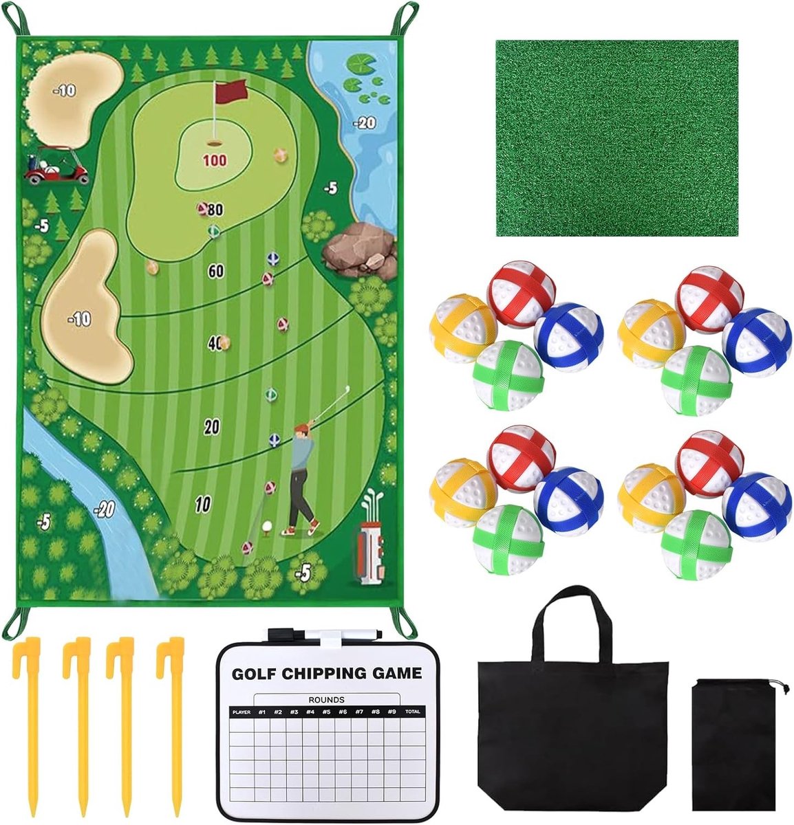Complete Golf Set voor Binnen en Buiten met Slaghulp, 16 Hechballen, Poles en Scorebord voor Thuis, Tuin en Kantoor