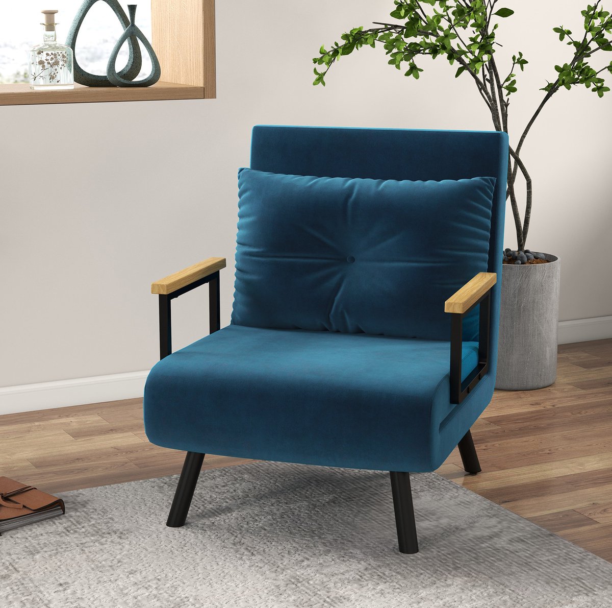 MODENUIT Fauteuil 63 x 73 x 81 cm - Verstelbare Rugleuning - Voor Woonkamer En Gastenkamer - Velvet Blauw