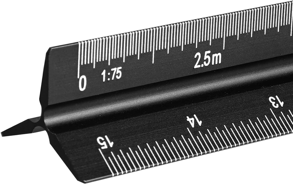 Architecturale Schaal Liniaal - Zwart - 30 cm - Aluminium Driehoekige Schaal voor Architecten en Ingenieurs