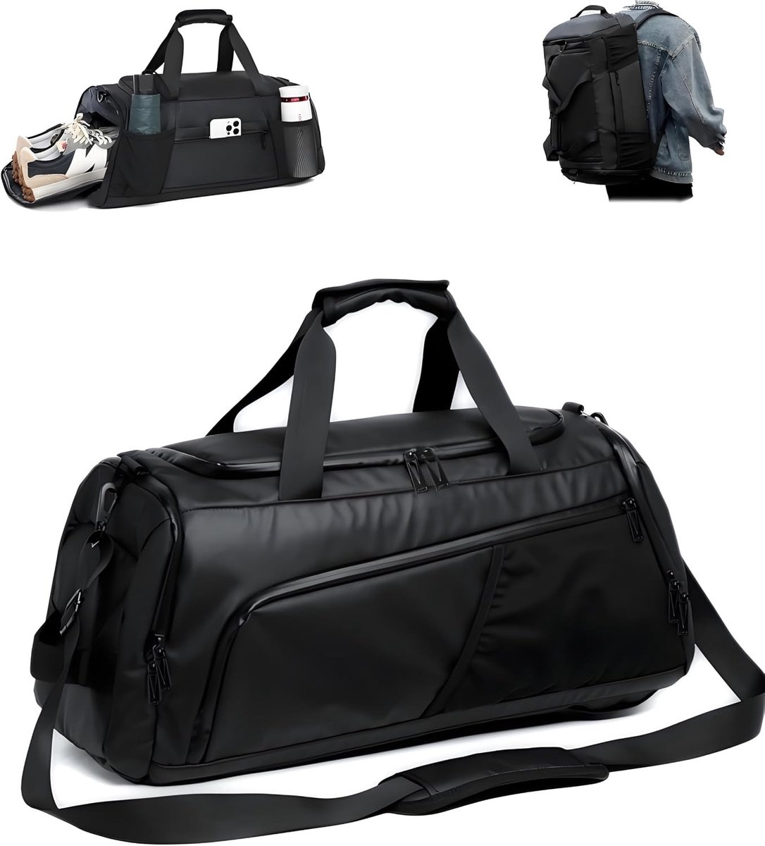 Sporttas - Zwart - 3-in-1 Multifunctionele Sporttas met Schoenenvak - Voor Mannen