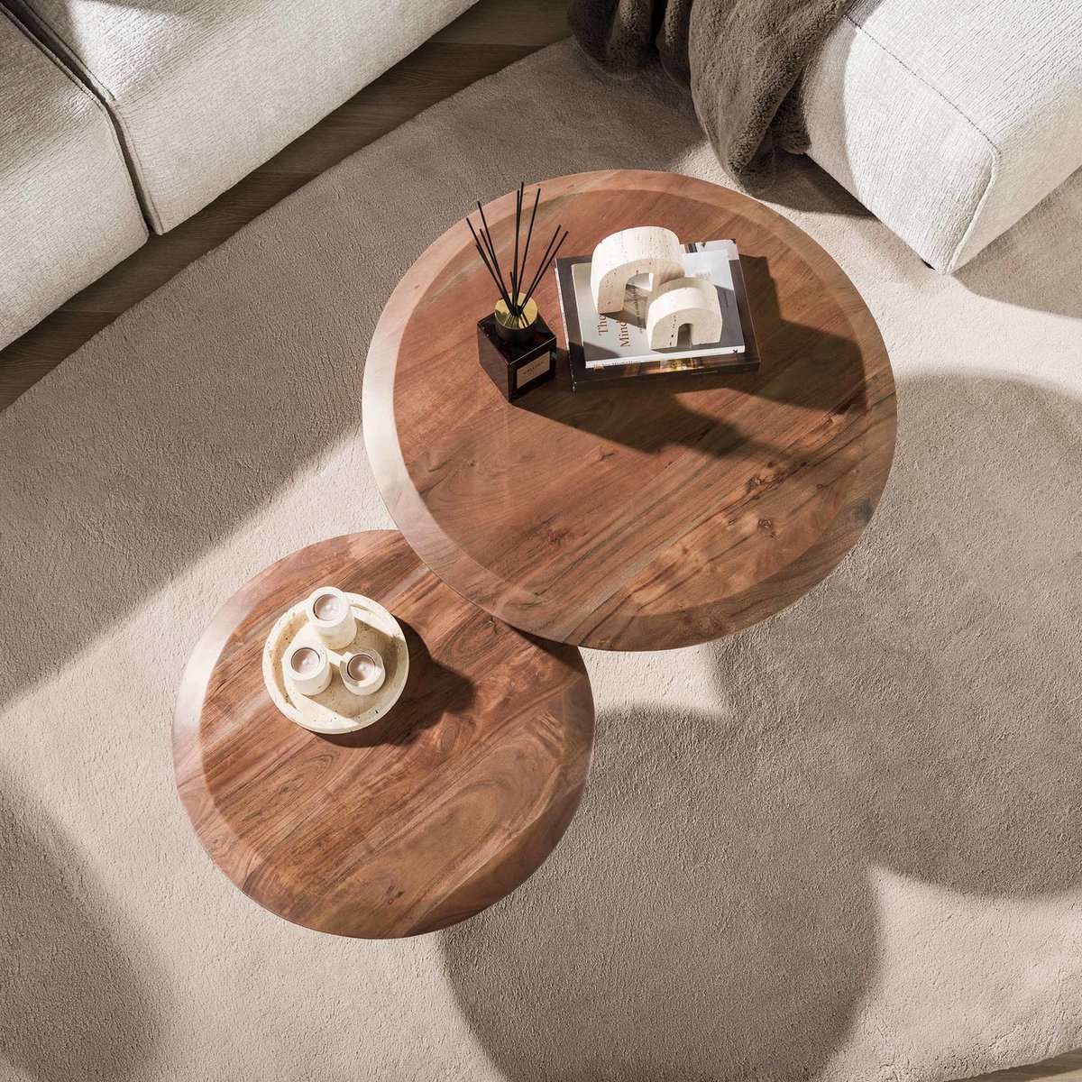 Giga Meubel Salontafel Rona Bruin – Massief Acaciahout – Set van 2