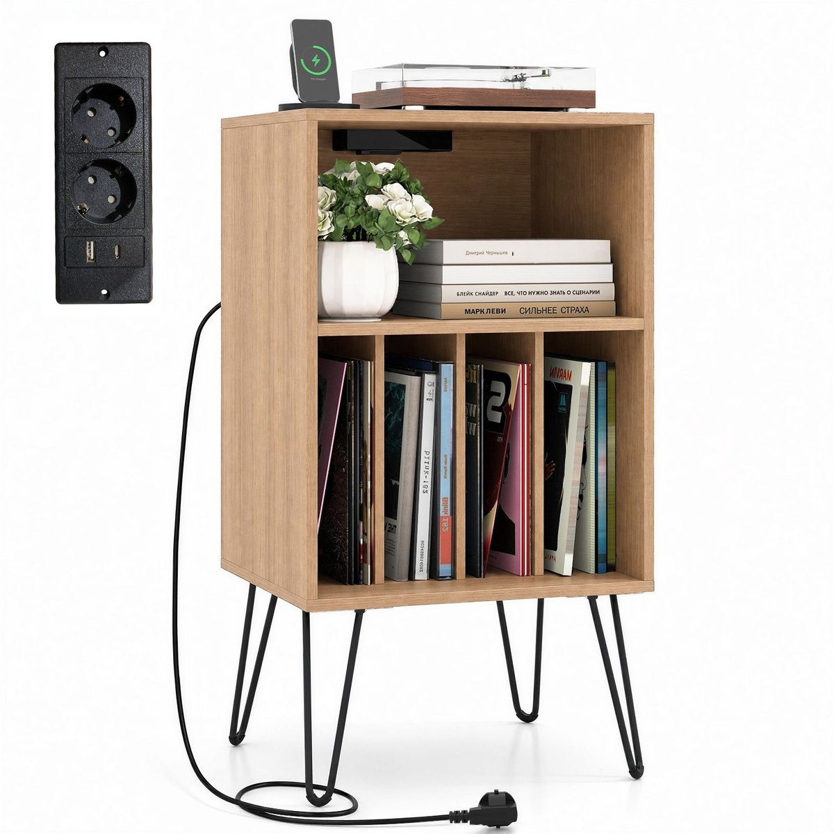 Platenspeler standaard-platenspelerkast - draaitafelstandaard - vintage displayplank - Naturel