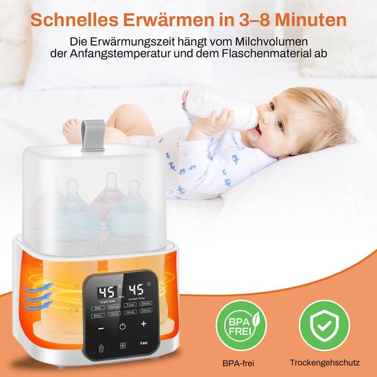 FOSMET Flessenwarmer 2026 - 9-in-1 Babyflessenwarmer & Sterilisator - Geschikt voor 4 Flessen - 100 °C Stoomsterilisatie - 60-240ml - Stoomsterilisatie - 48 uur warmhoudfunctie - Afstandsbediening - BPA-vrij - Wit — afbeelding 5