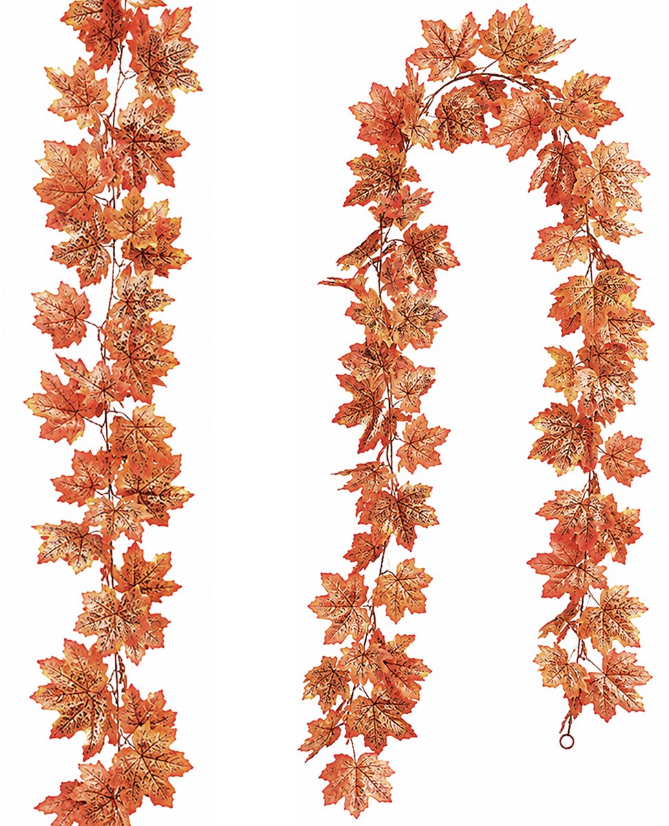 Herfstkrans - 2 Stuks - 350 CM - Kunststof - voor Binnen, Buiten, Halloween en Thanksgiving - Oranje