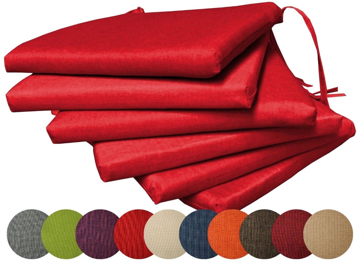 Famanu – Set van 6 tuinkussens, stoelkussens voor tuinstoelen, comfortabel zitkussen in rood