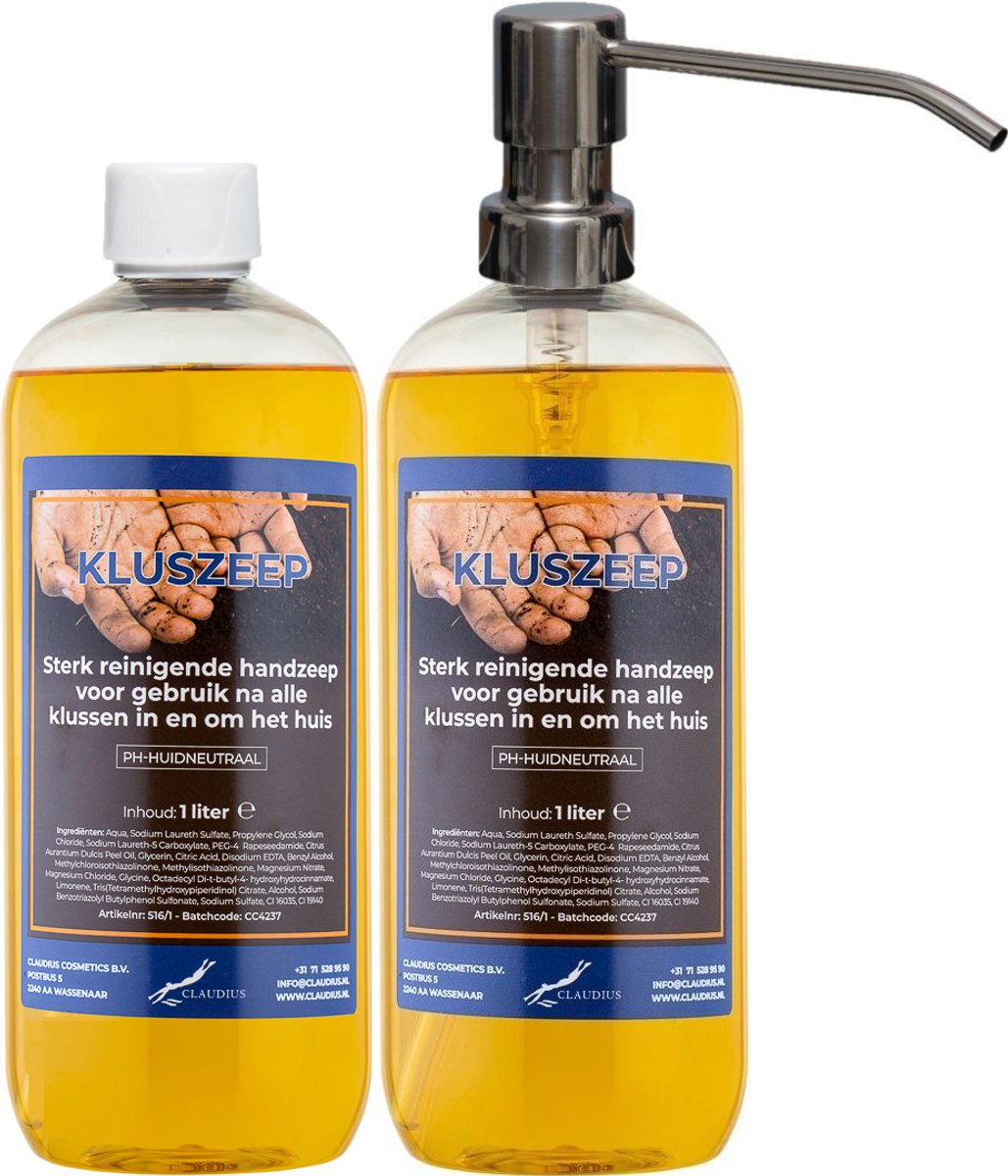 Kluszeep 1 liter - set van 2 stuks - met gratis RVS zilverkleurige pomp - Voordeelverpakking