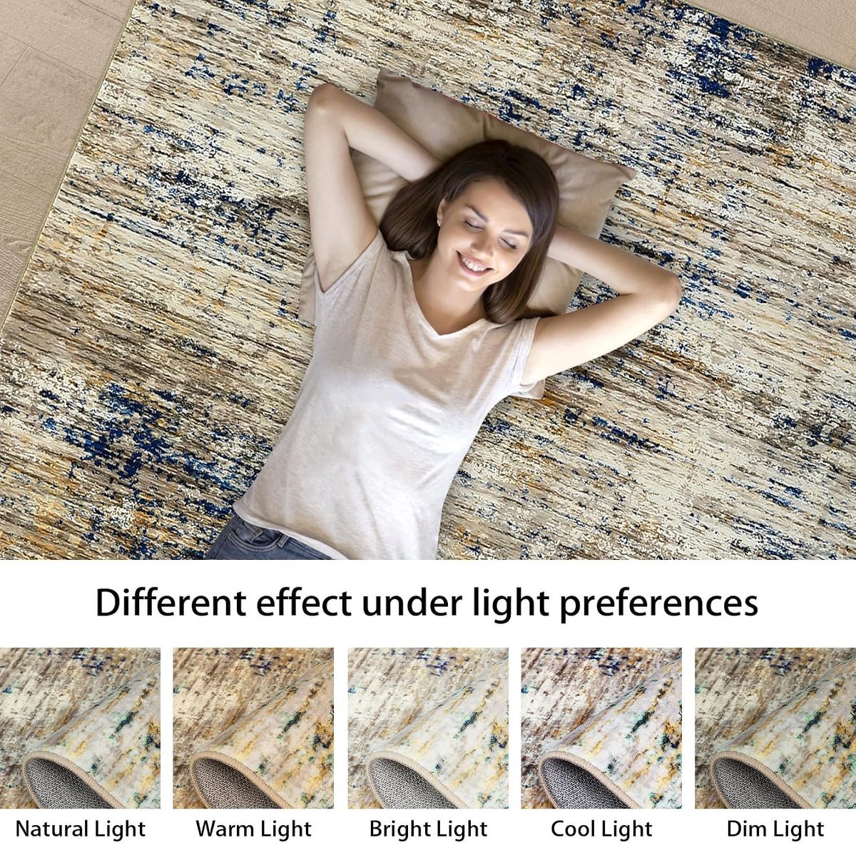 Vloerkleed Abstract Camel Blauw 200x290 cm Fluweel Pearl Velvet TPR Opvouwbaar