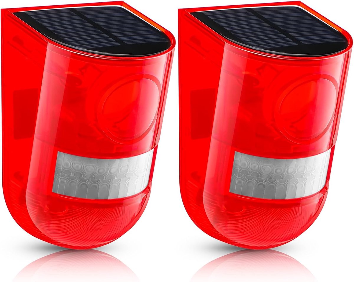 Bewegingssensor Alarm met Geluid en Licht, 110dB Sirene, 6 LED‑flitslampen, Beveiligingssysteem voor Boerderij en Villa, 2 Stuk