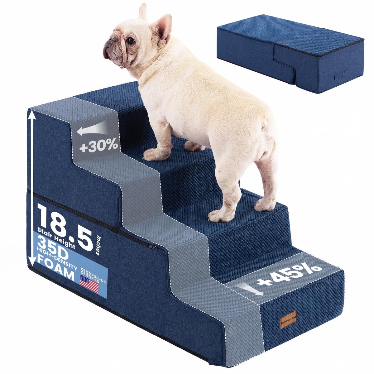 Famanu – Hondentrap voor kleine honden van 47 cm hoog, 4-traps extra brede trap voor bed en bank, met antislip hoes en zacht schuim