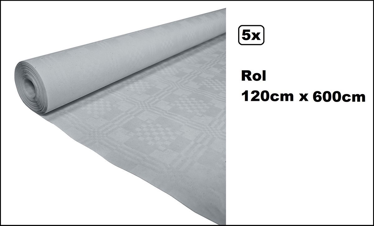 5 stuks Tafelrol tafelkleed zilver 120cm x 600cm papier - totaal 30 meter - Party diner food festival eten fun thema feest party