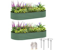 Outsunny - Verhoogde Plantenbak - Set - Staal - Groen