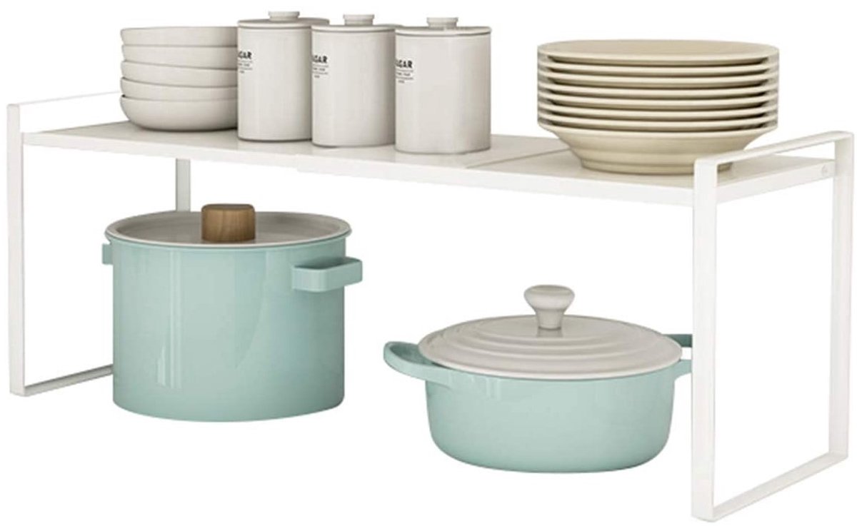 PIPIPOXER Gootsteenkast Organizer- Keukenkastorganizers - Uitrekbaar 36 Tot 60 cmKeukenrek- keuken accessoires - Gootsteenrek – Opbergrek – Pannenrek- Aanrecht - Wit
