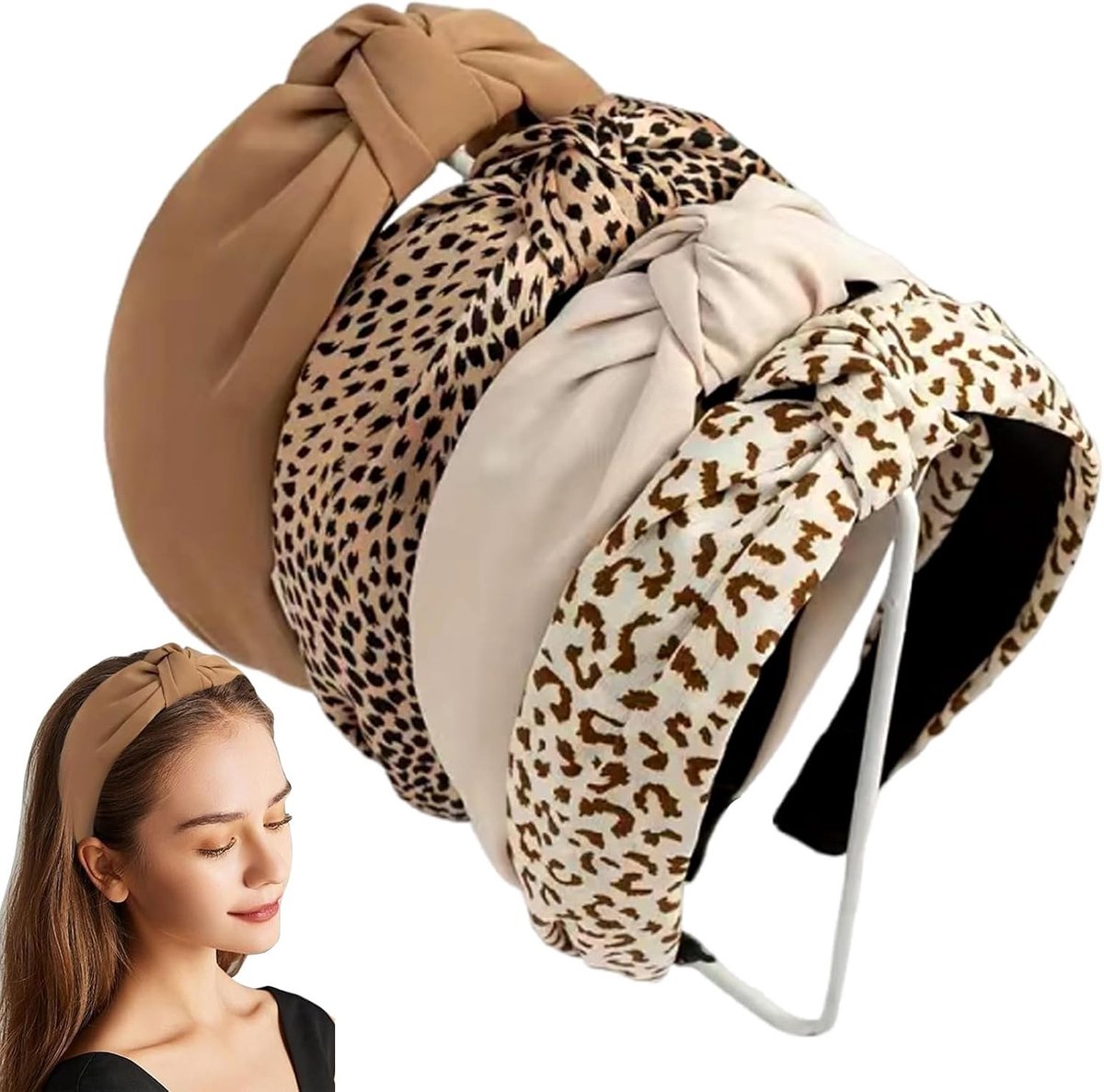 Leopard Patroon Haarbanden voor Dames - Set van 4 - Mode Accessoires voor Vrouwen en Meisjes - 12 x 3 cm in 4 Kleuren