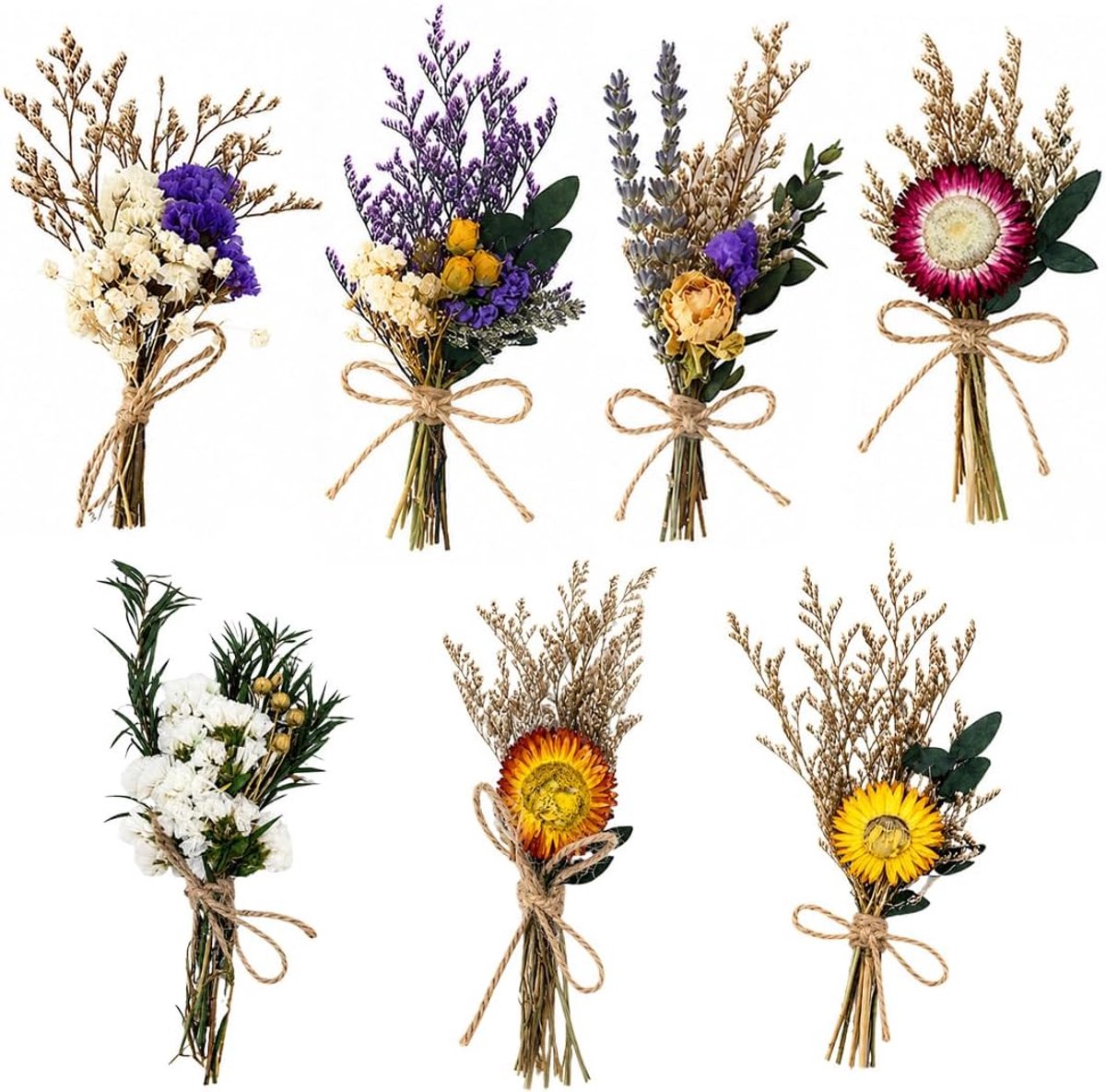 6 stuks mini-boeket gedroogde bloemen - decoratie met steel voor doe-het-zelf - foto - fotografie - rekwisieten - vaas - bruiloft - feest - woondecoratie