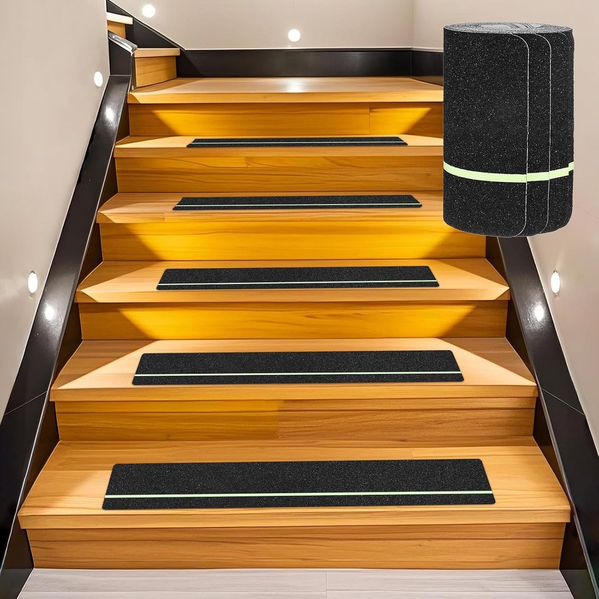 10 stuks antislip plakband, 61 x 15 cm, grip tape met hoge wrijving voor trappen, zwart + groen, ideaal voor binnen en buiten