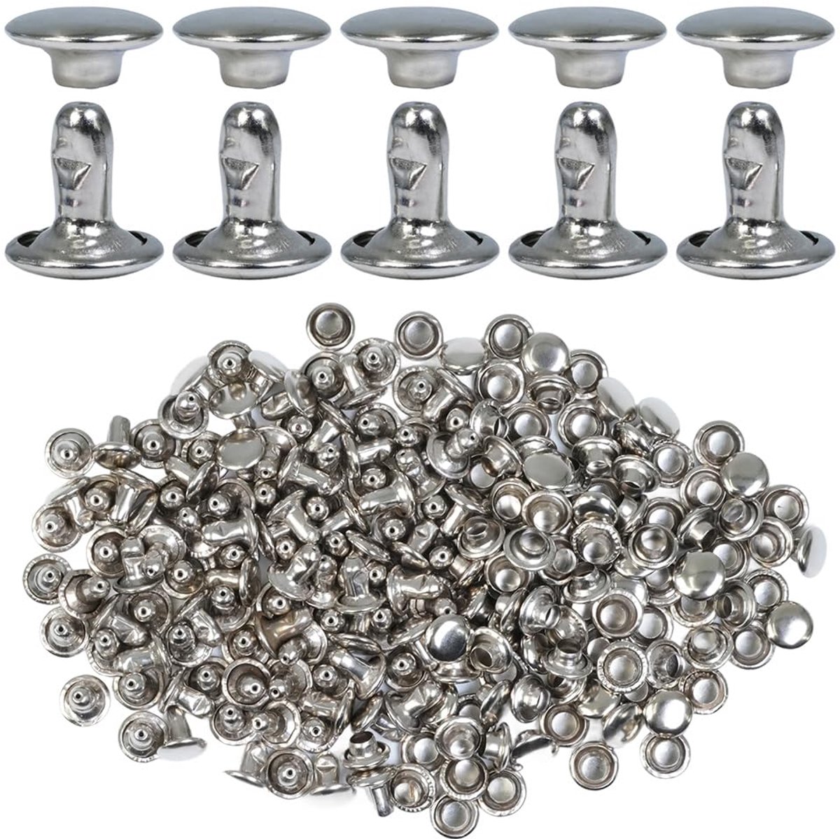200 Sets Doppelkappen Nieten 8mm voor Leder en DIY Handwerk