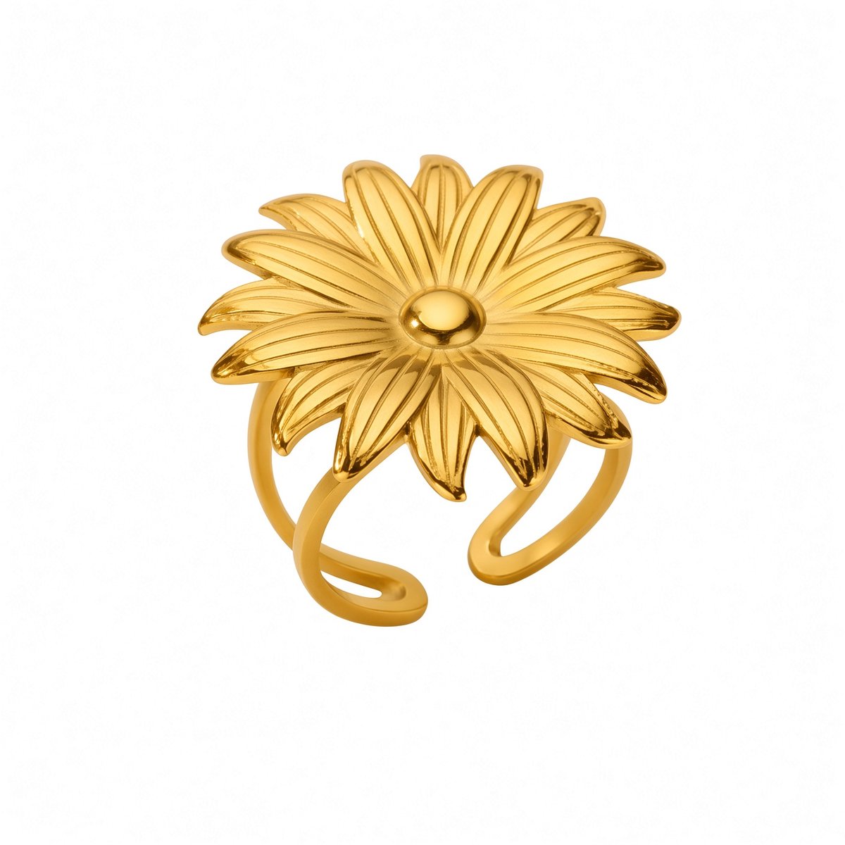 Goudkleurige Hypoallergene Zonnebloem Open Ring - Waterproof - 316L RVS - No-Fade | Verstelbaar