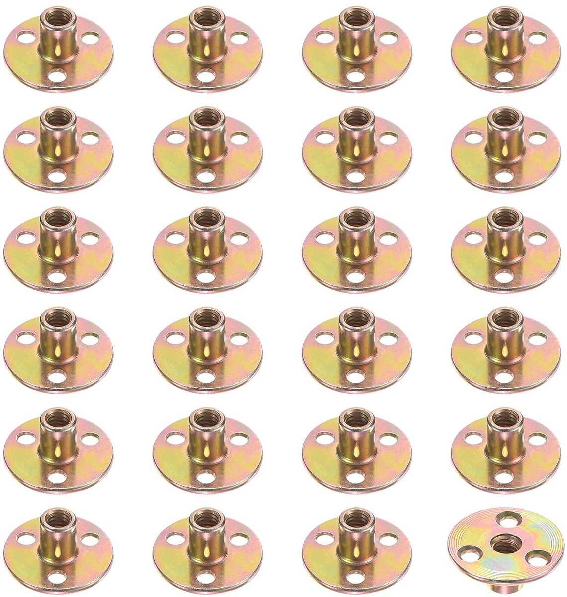 24 Stuks Gegalvaniseerde T-Moeren van Koolstofstaal 5/16 Inch met Ronde Basis en 3 Gaten voor Meubelverbindingen, Solderen en Hardwaregebruik