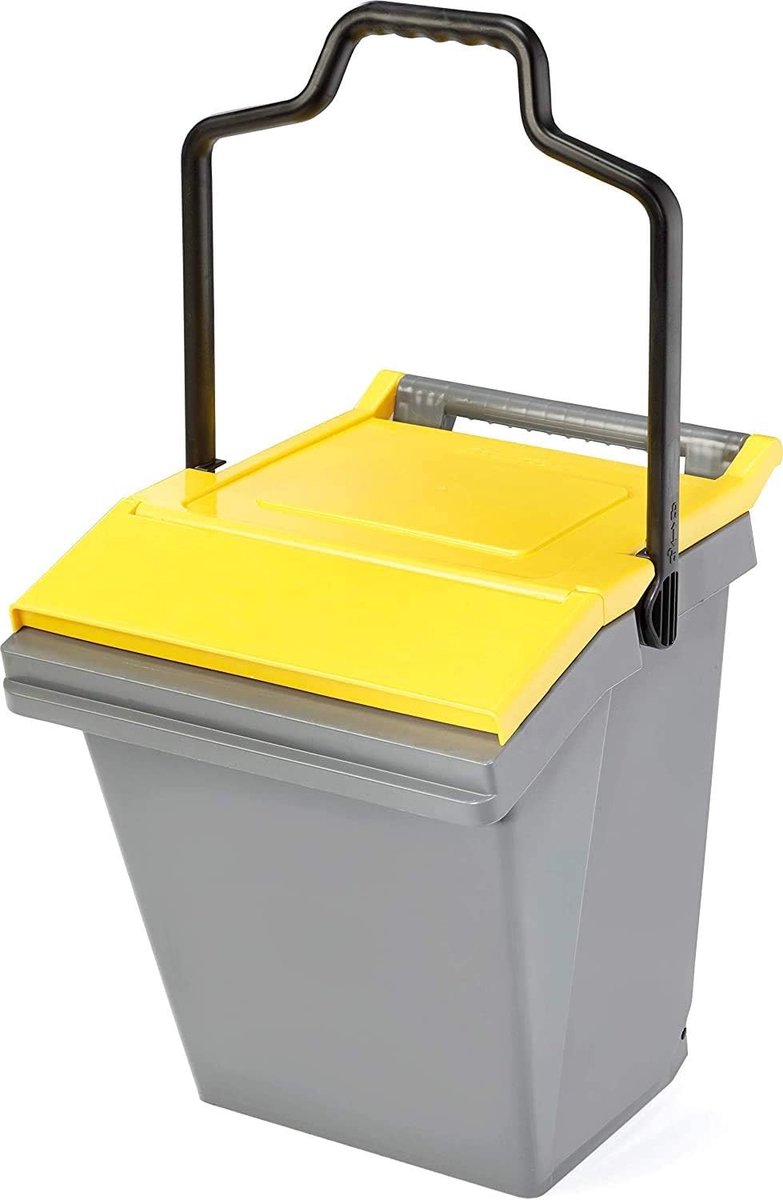 Afvalscheidingsbak met Wielen - Grijs en Geel - 45 Liter - Trolley met Deksel - Voor Gemakkelijk Transport