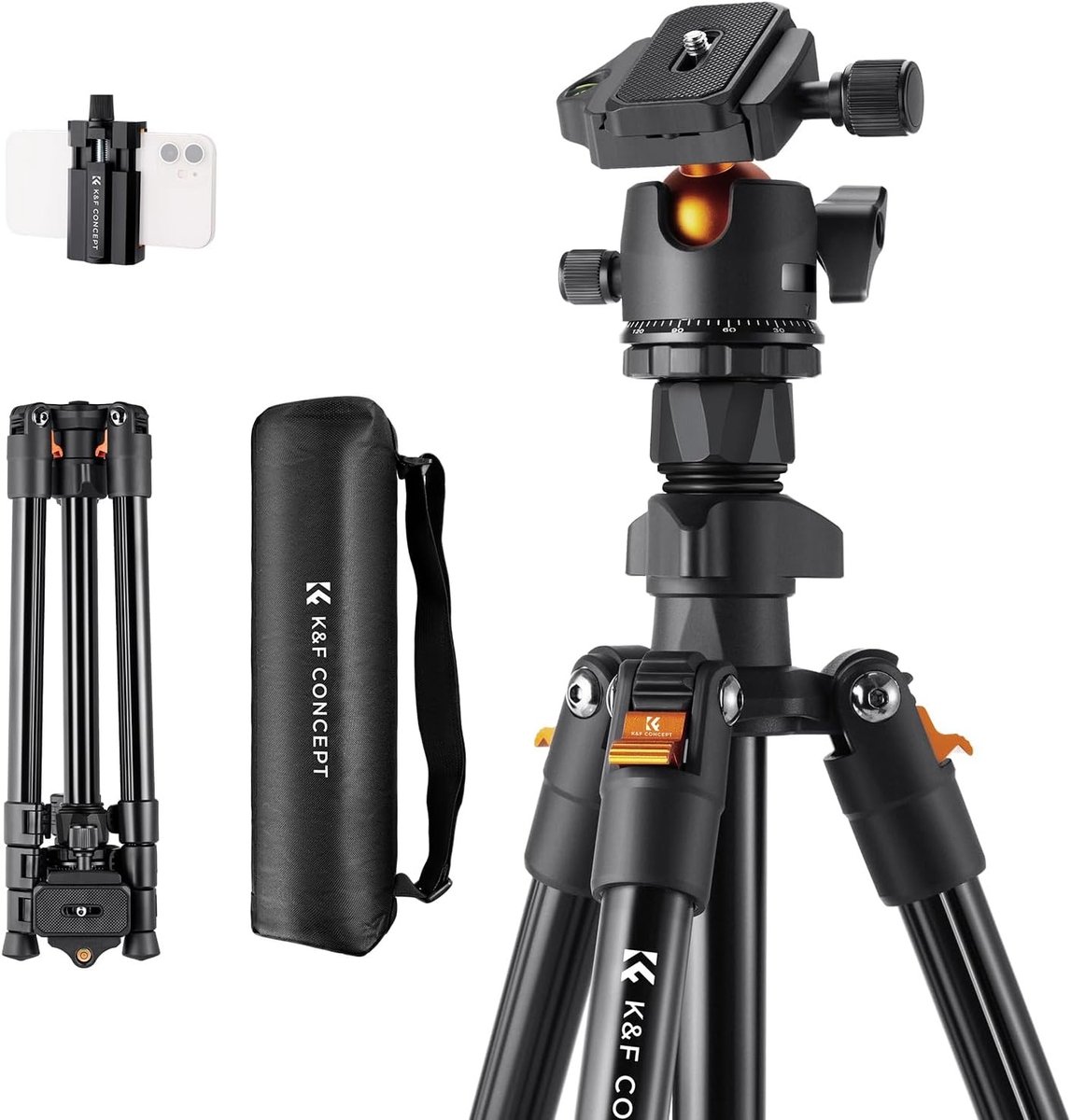Camera Statief - Zwart - 163 cm - Lichtgewicht Aluminium met 360° Kogelkop - Voor Camera's en DSLR