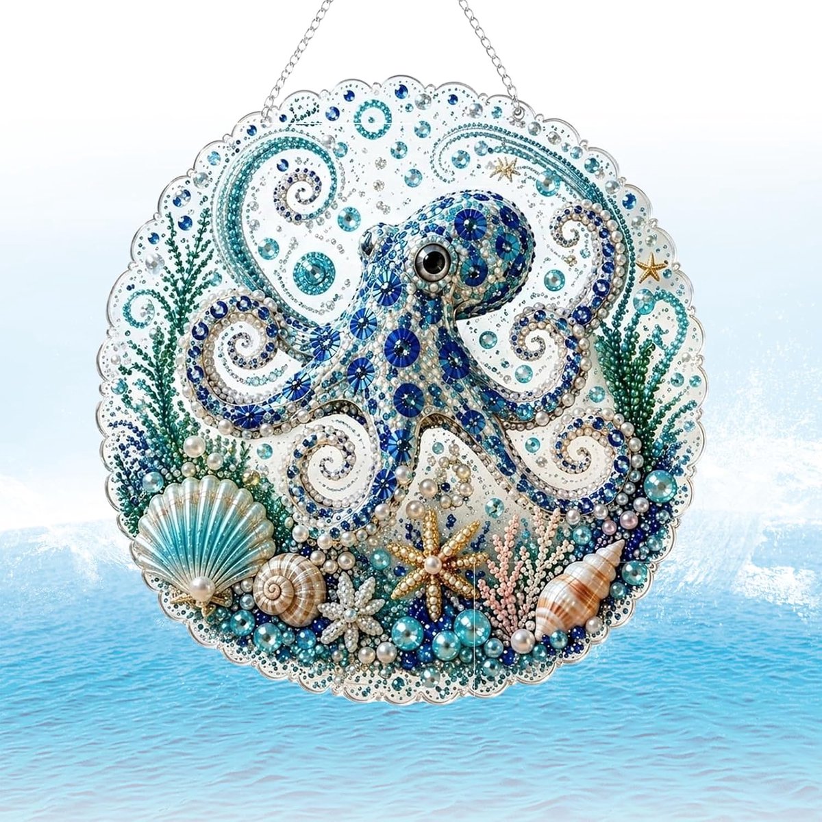 Ocean Pearl Art Hangende Ornament Kit, 3D-effecten Diamond Schilderij Handwerk (20x20cm)，Tint patroon