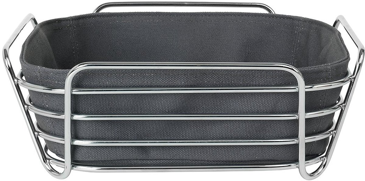 Famanu – Broodmand L van verchroomd staal met magneet en katoenen tas, trendy en modern design, veelzijdig, exclusieve look, 9,5 x 25 x 25 cm