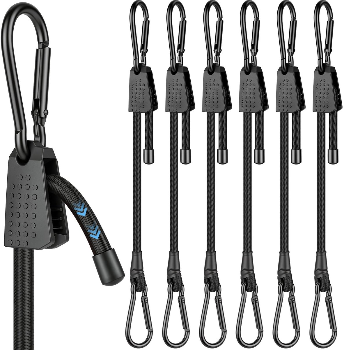 Adiwo 6 verstelbare elastische spanbanden met karabijnhaak, 30 cm - ShopVlot