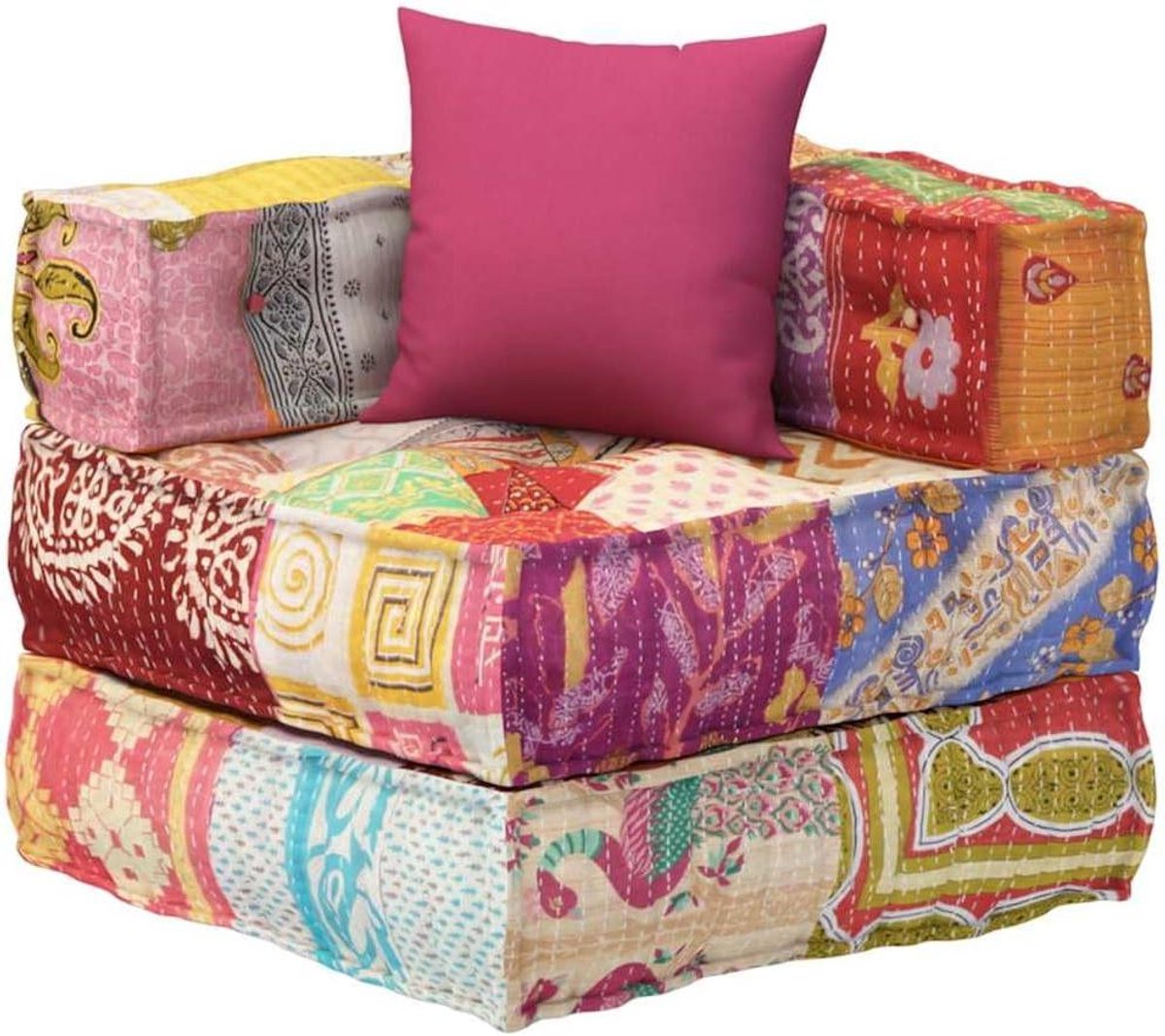 Modulaire poef - Zitbank element - Ontspannen Zitten - Uniek Patchwork Patroon - 70 x 70 cm - Veelkleurig