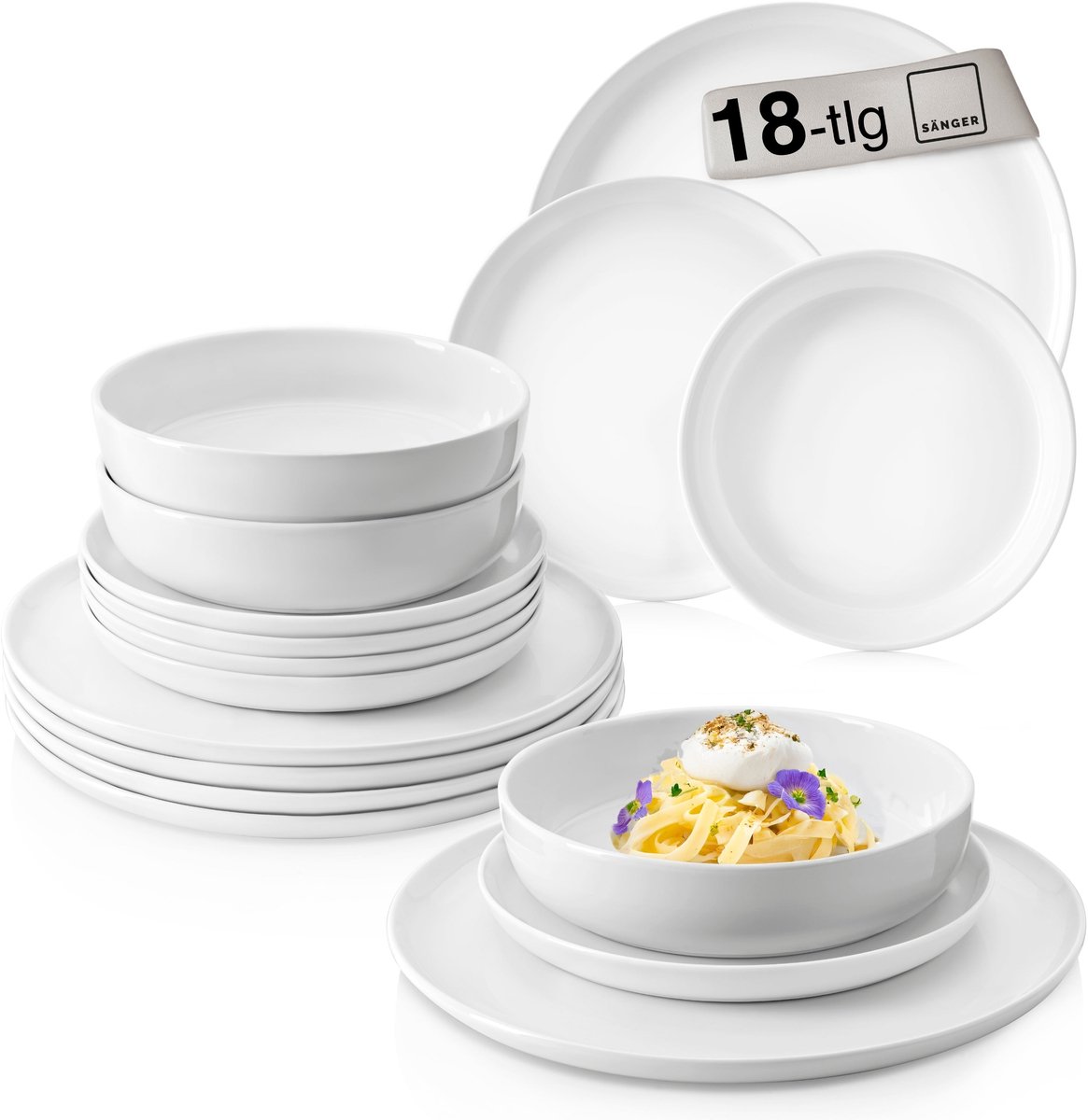 Sänger Porselein Serviesset - Combinatieservies - 18-delig voor 6 Personen - Modern Design - Hoogwaardige Kwaliteit