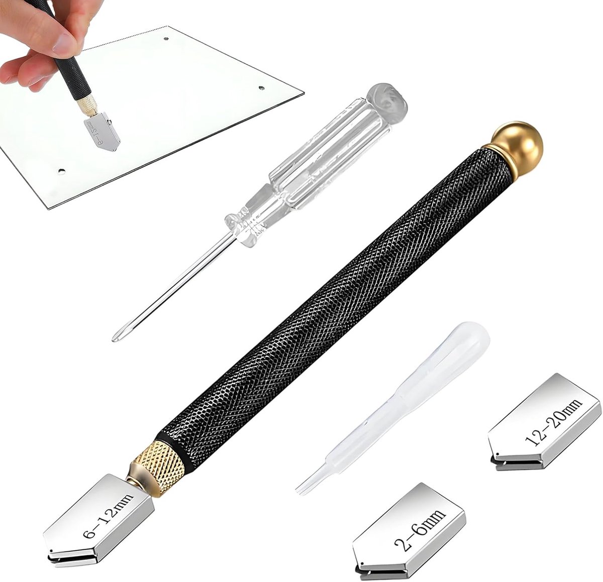 Glassnijder - Tegelsnijder - 5 Stuks - Professionele Olie Gevulde Glas Snijden - Snijdt Glas 2 mm-20 mm - Glassnijgereedschap potloodstijl - Glas snijden - Glas bewerken - Glas pen