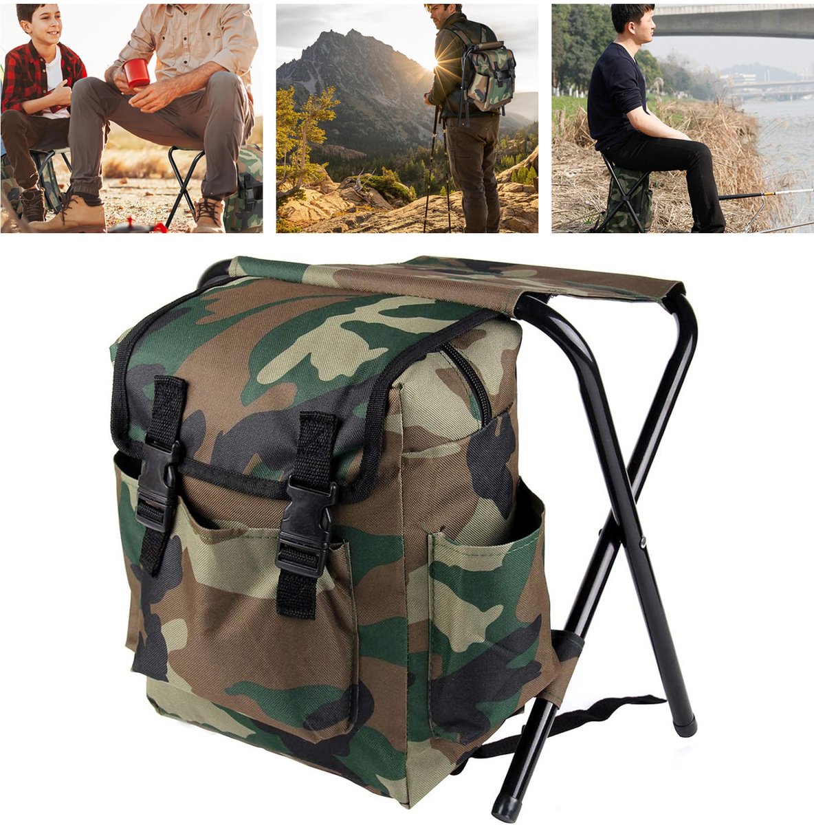 Opklapbare Campingstoel - Waterdichte Visgerei-Rugzak Met Zitje - Rugzakvisstoel - Wandelstoel - Voor Buiten/Binnen/Picknick