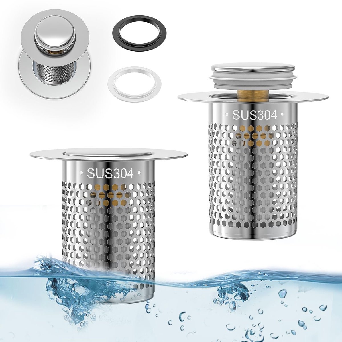2 Stuks Pop-up Afvoerstoppen voor Wasbak - RVS Afvoerfilter