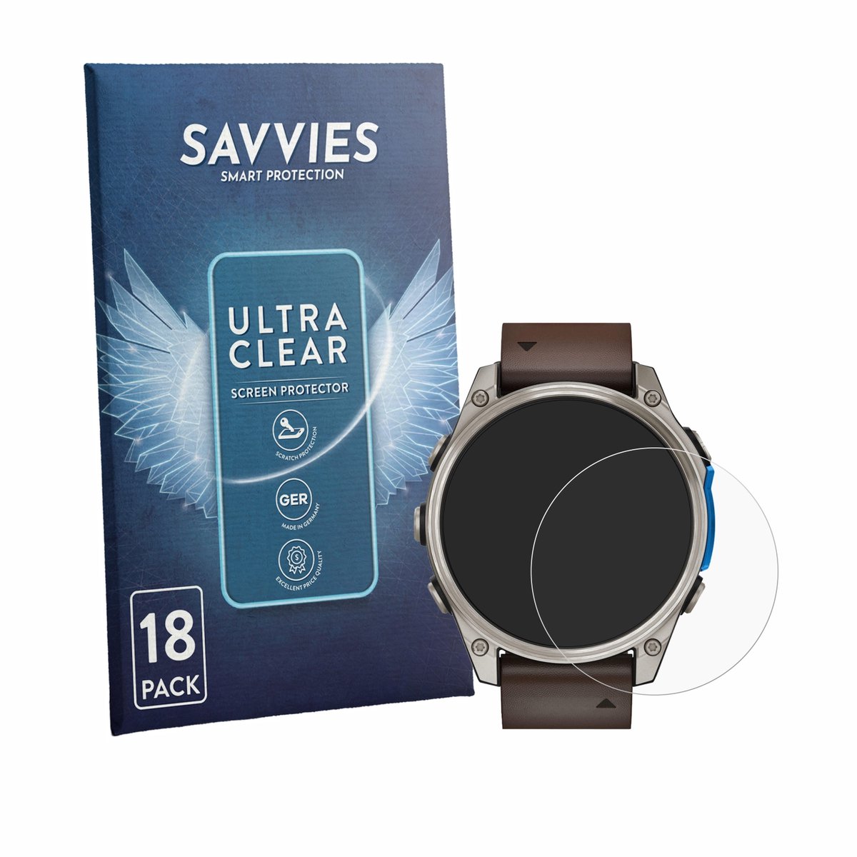 Savvies - Screenprotector voor Garmin D2 Mach 2 (47 mm) - Folie Beschermfolie transparant 18 Stuks