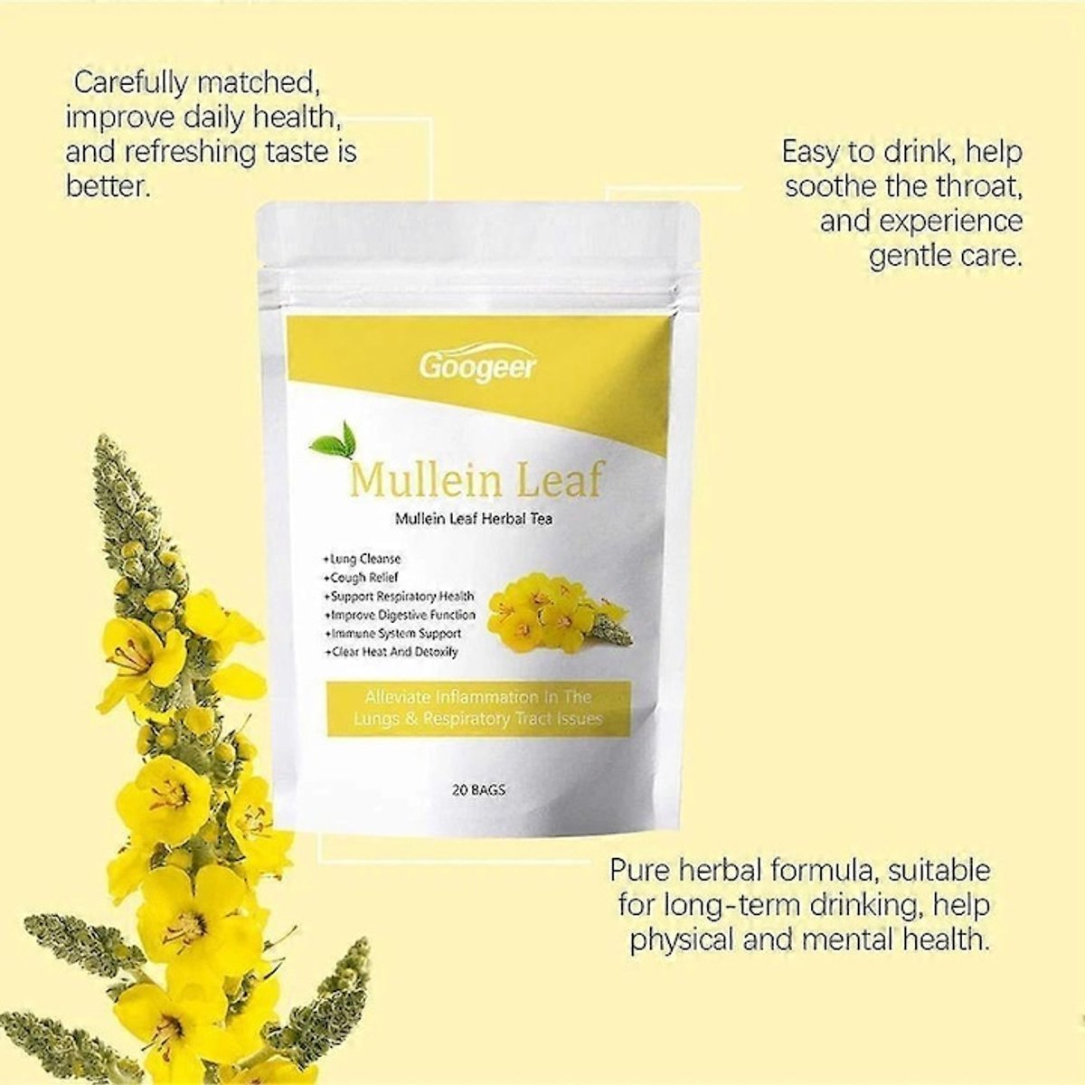 Mullein Leaf Herbal Thee 20 Zakjes -- Googeer