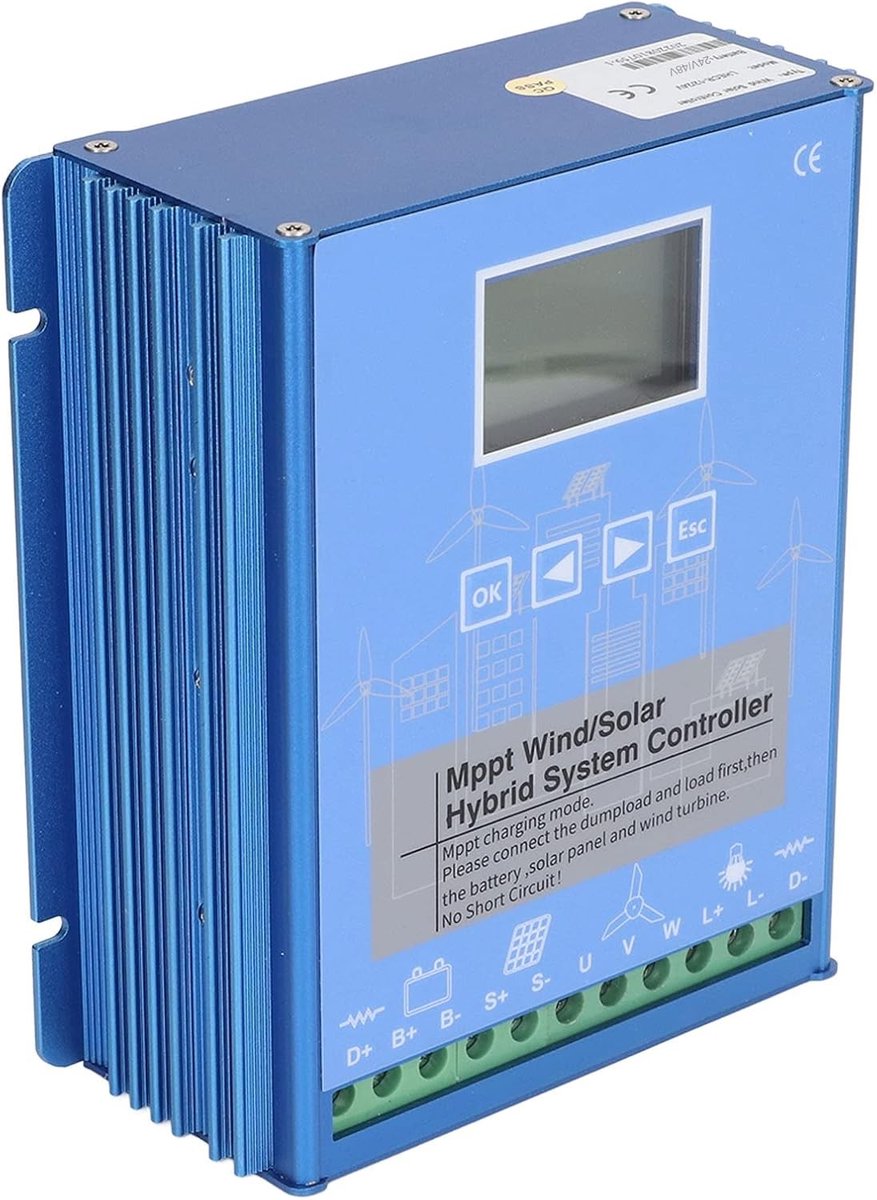 Hybride Oplader voor Wind- en Zonne-energie, 1000W Wind, 8100W Zonnepaneel, MPPT, LCD Scherm, 24V/48V Automatische Identificatie, Duurzame Energieoplossing