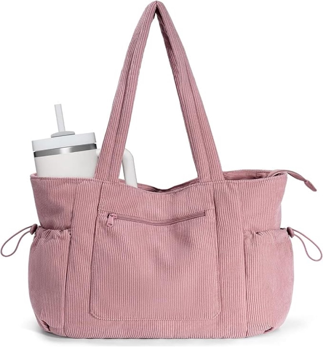 Cord Shopper tas voor dames, groot, met ritssluiting, werktas, tote bag met 15,6 inch laptopvak, grote handtassen voor school, universiteit, college, kantoor, dagelijks, reizen