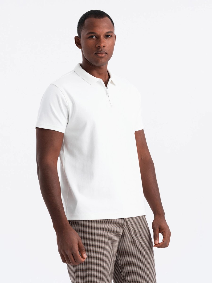 Italian Style - Poloshirt Heren - Korte Mouw Met Rits - Wit - Italianstyle
