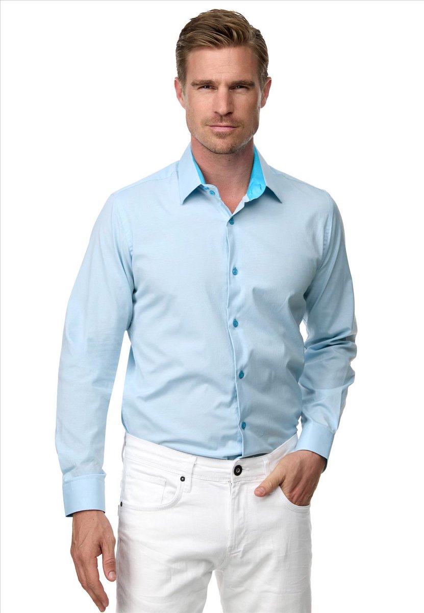 Rusty Neal - Heren Overhemd - Aqua - SlimFit - Modaitalia