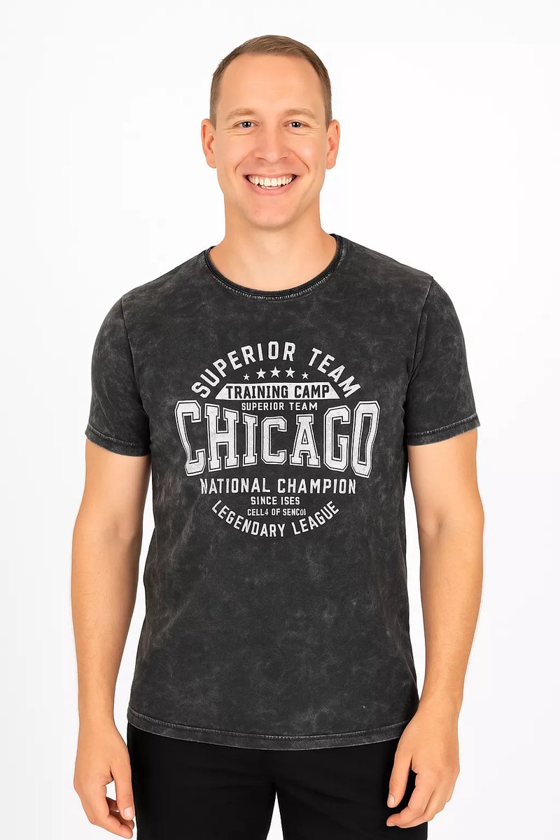 ItalianStyle - Heren T-Shirt - Donkergrijs - Ronde Hals - Chicago