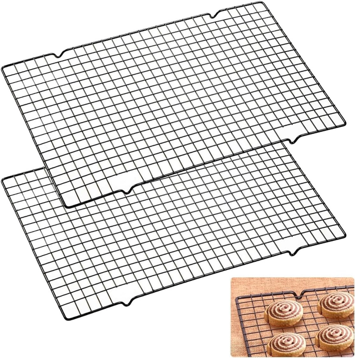 Roestvrijstalen koelingrooster set van 2 - 40 cm x 25 cm - Ideaal voor barbecue en ovengebruik