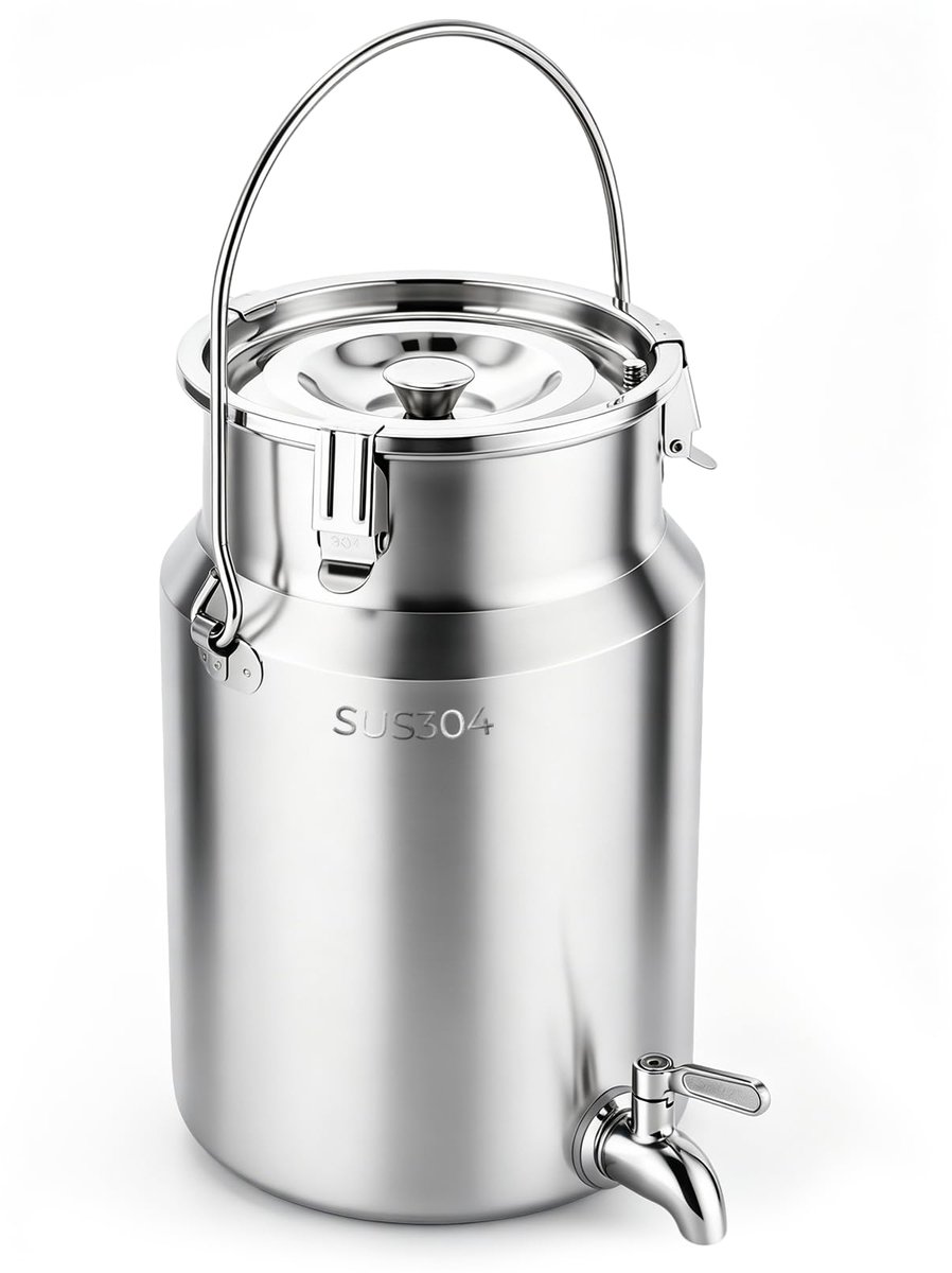 Famanu – 5L melkemmer met deksel van 304 roestvrij staal, geschikt voor melktransport en als drankdispenser