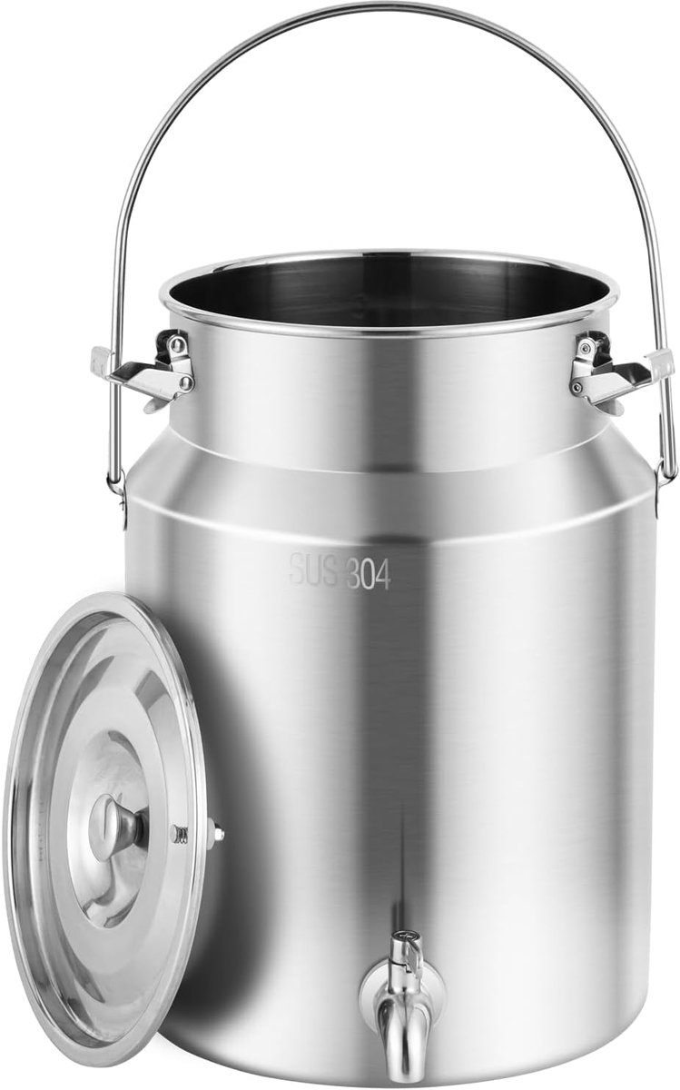 Famanu – 10L melkemmer met deksel van 304 roestvrij staal, geschikt voor melktransport en als drankdispenser