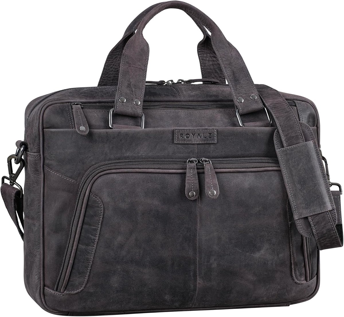 ROYALZ Chicago Leren schoudertas voor heren, laptoptas, 15,6 inch, messenger bag, leren tas, grote aktetas, vintage - ShopVlot