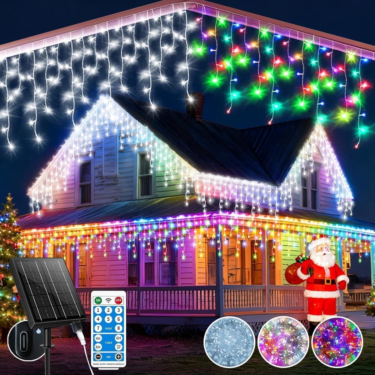 Solar Kerstverlichting - Wit en Kleurrijk - 30 m - Waterdicht LED Lichtsnoer met IJspegels - Voor Buiten