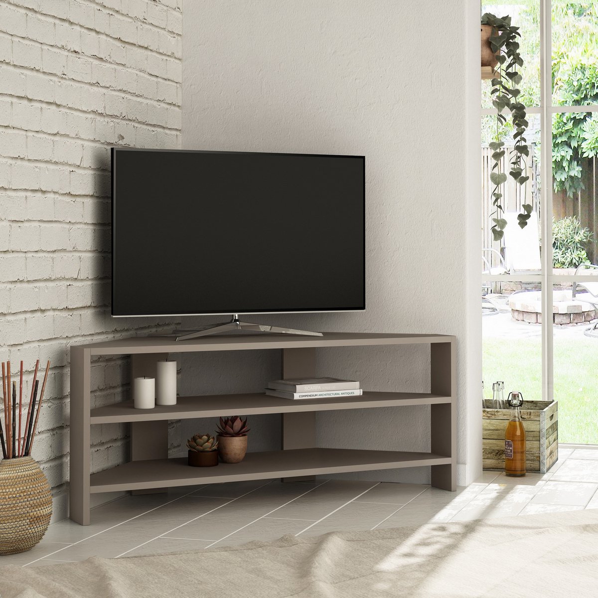 Skye Decor , Tv-standaard, Thales Corner - Light Mocha, Gemelamineerde spaanplaat, Licht mokka, 110 x 36 x 45 cm Lichte mokka