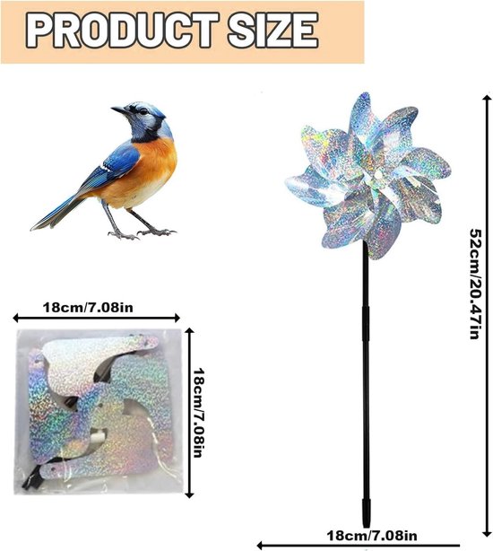 Set van 6 Reflecterende Vogelwindmolens voor Tuin en Boerderij, Schrikvogel in Zilver en Glans — afbeelding 5