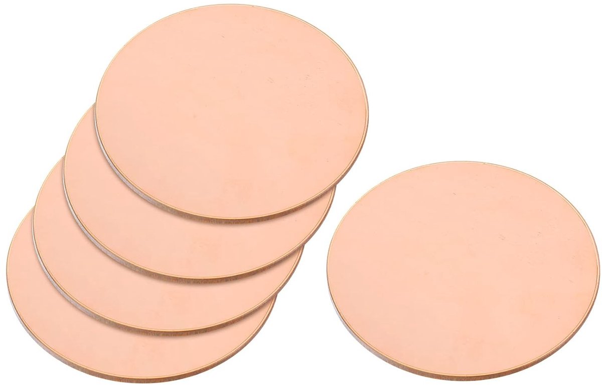 5 Stuks Ronde Koperplaat van 50mm, 0.8mm Dikte, Geschikt voor Ambachten, Elektrische Reparaties en Circuitprinten